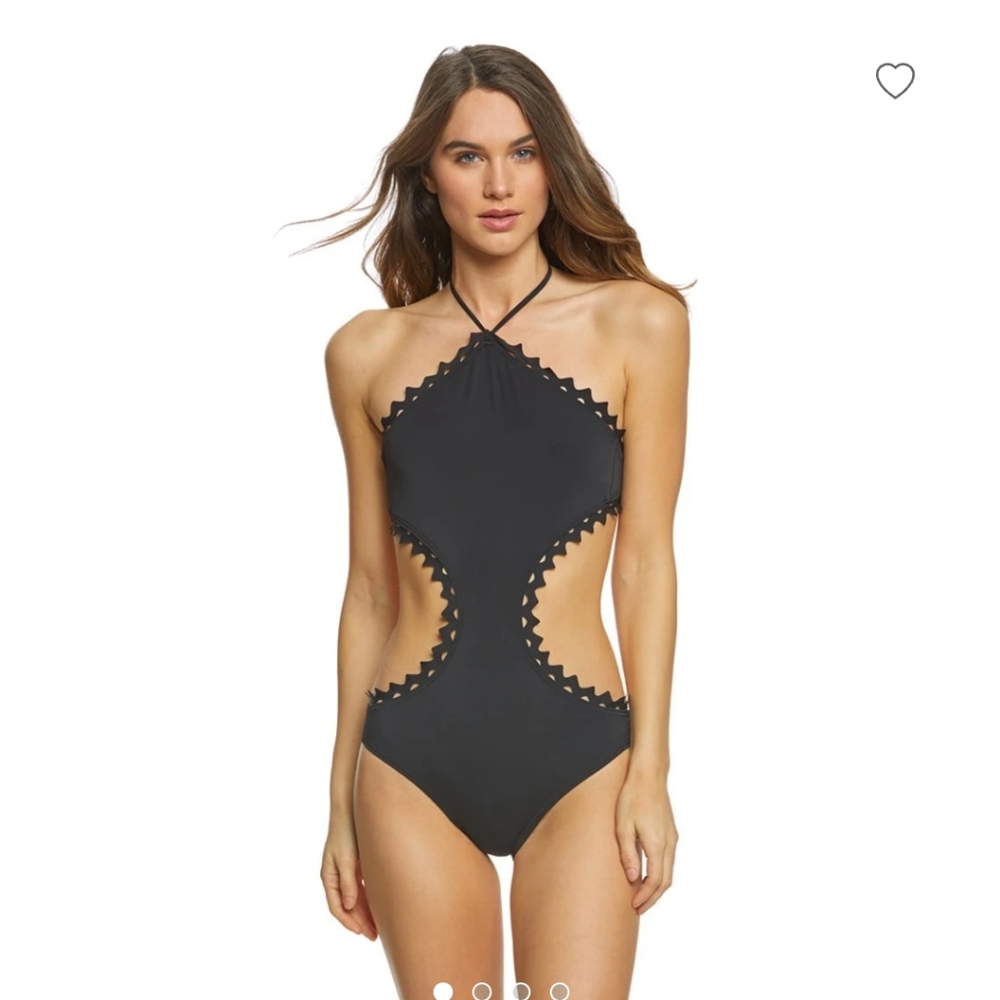 Black Sea Scalloped Cutout One Piece Sexy Swimsuit Vince Camuto Size 14